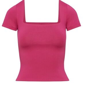 Aritzia Fuchsia Square Neck Contour Short Sleeve Top